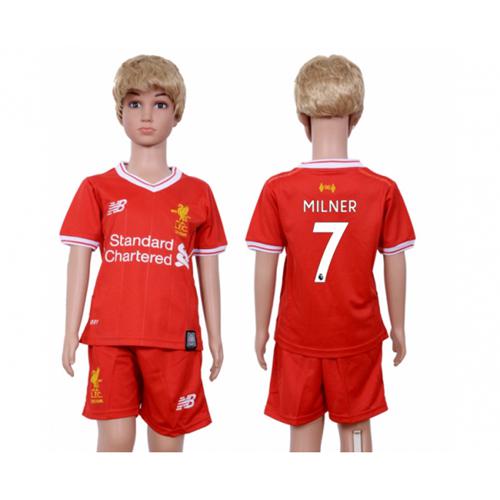Liverpool #7 Milner Red Home Kid Soccer Club Jersey